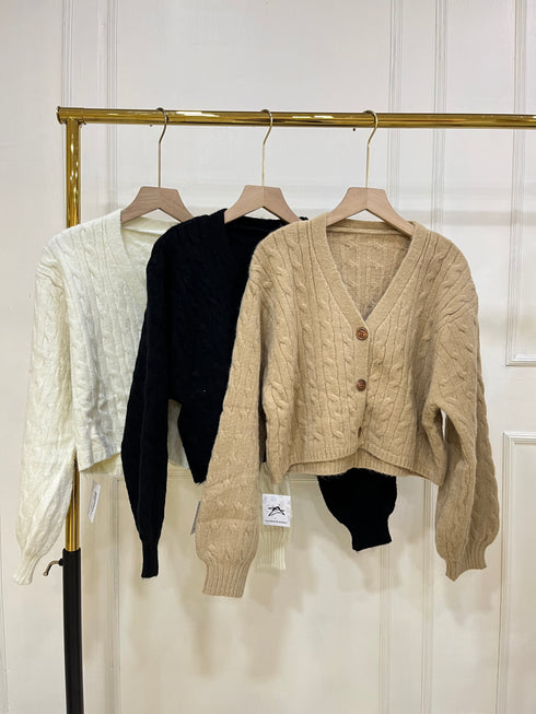 Winter KnittedLantern Sleeves Crop Cardigan